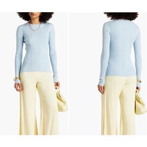 Holzweiler Womens Size Medium Ellie Knit Top Light Blue Ribbed Long Sleeve